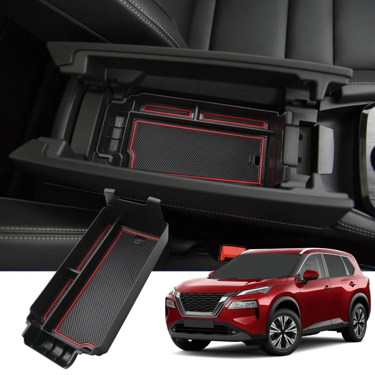 BIXUAN T33 Compatible con Nissan X-Trail T33 4 Gen 2022-2025 2026 Consola Central Caja de Almacenamiento con Alfombrilla Antideslizante Compartimiento Accesorios Compartimiento Compartimiento