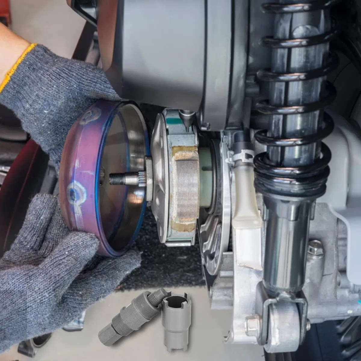 Kit de extractor de volante magnético de 2 piezas, 24 mm 27 mm y herramienta de llave de tuerca de bloqueo de embrague de 20 mm 24 mm para GY6 50CC 125CC 150CC