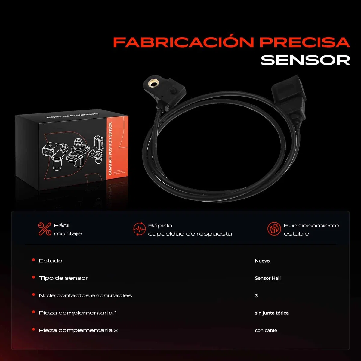 Frankberg Sensor del árbol de levas Sensor del cigüeñal 3-Polos Compatible con A4 Avant 8E5 P.a.s.s.a.t Variante 3B6 P.a.s.s.a.t Variante 3B5 A4 Avant 8ED A4 8E2 Replace# 038906433A