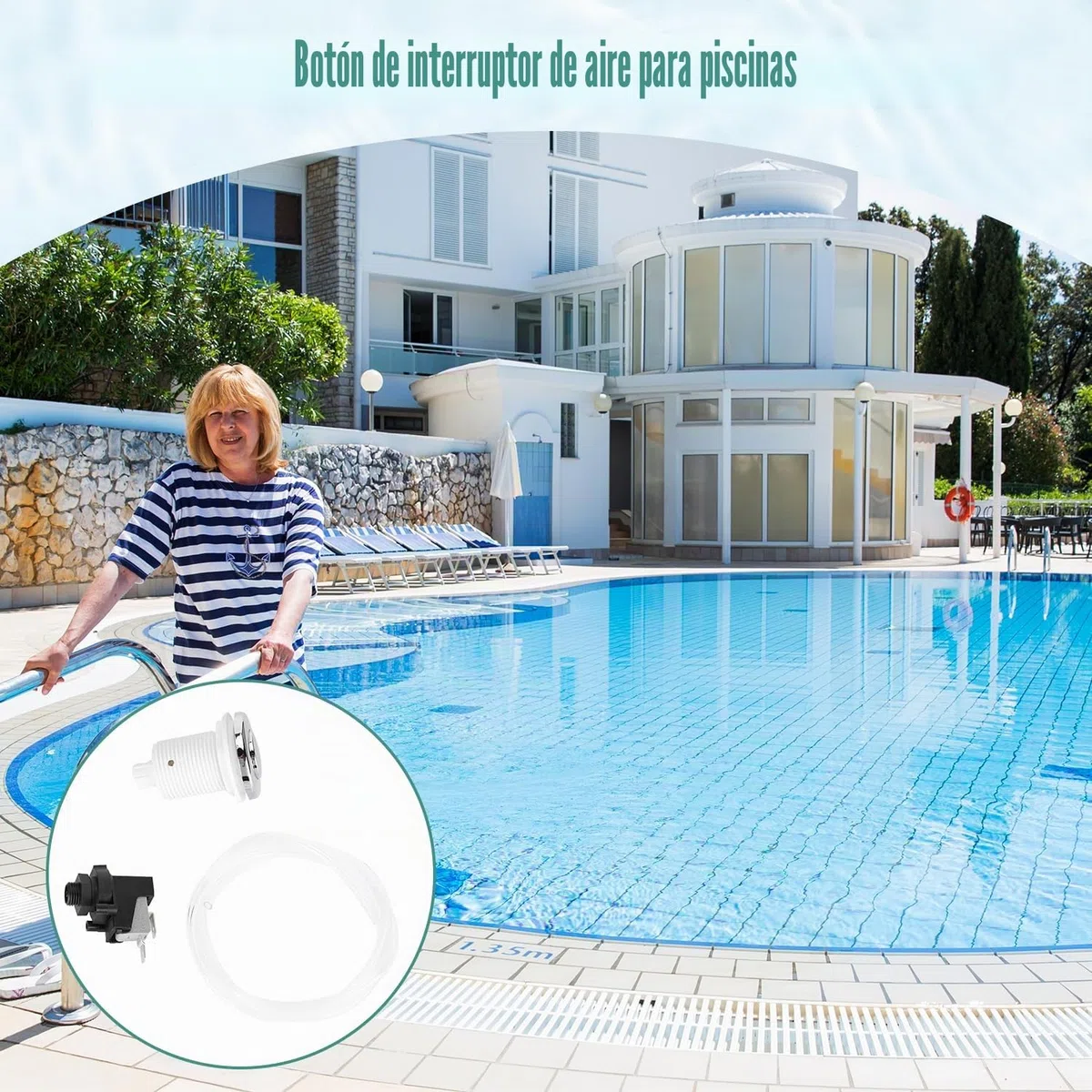 Juego de Interruptor de Botón de Aire de 250 V, Piscina de Spa, Interruptor de Encendido Y Apagado, Interruptor Neumático, Bomba Dde Aire, Equipo Sanitario, Kit de Interruptor de Botón