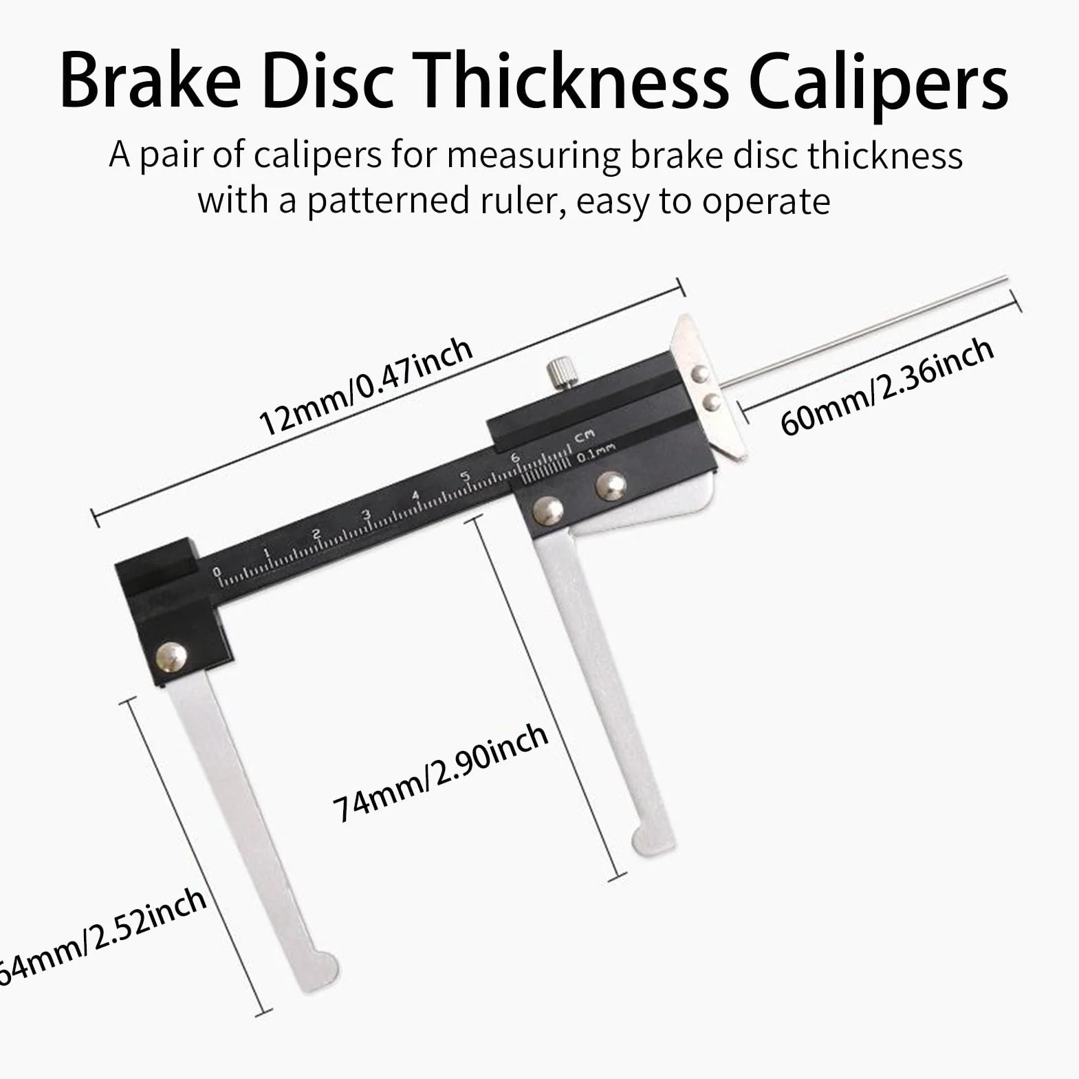 Calibrador de profundidad de disco de freno, calibrador de medición métrico de 0 a 60 mm, medidor de profundidad de banda de rodadura de neumático de 0,1 mm, regla portátil de profundidad de disco de