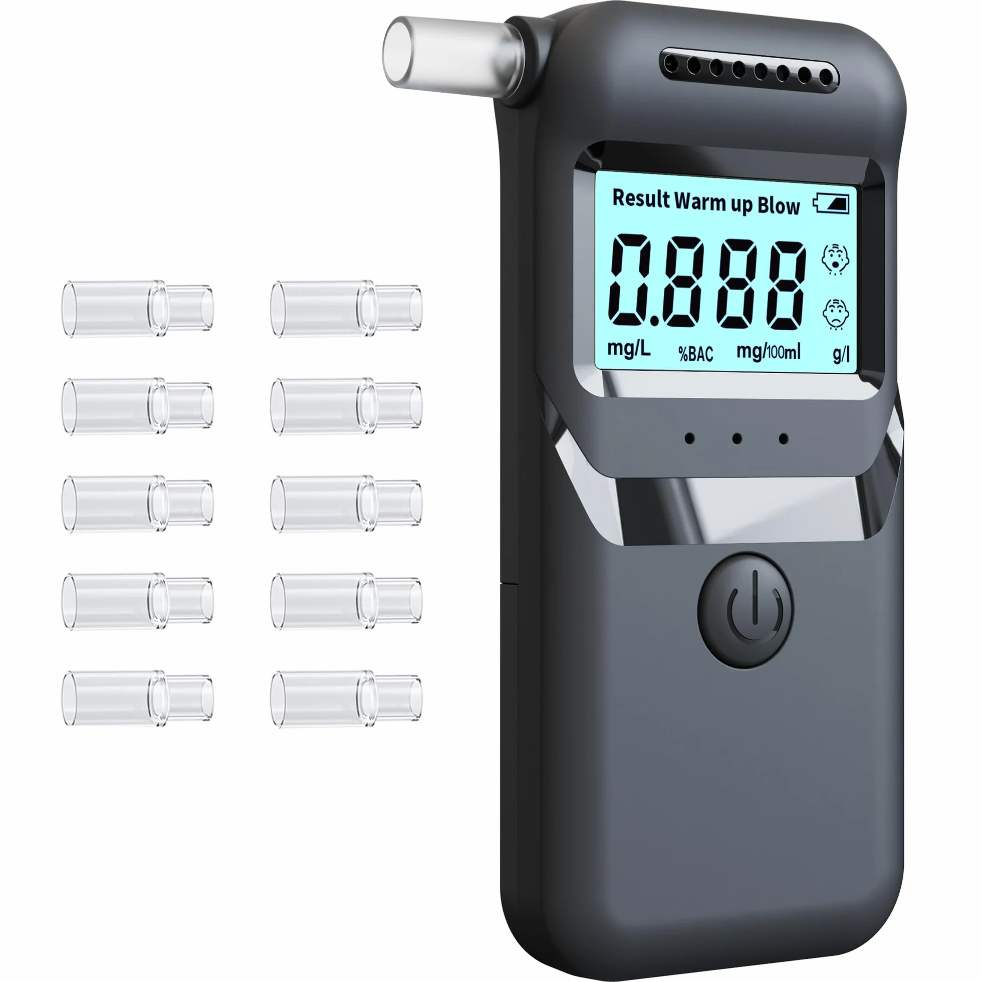 Alcoholímetro Portátil Homologado - Test de Alcoholemia con Pantalla LCD, Indicador de Tres Colores, Alta Precisión, Fácil de Usar y Transportar, Incluye Boquillas Reemplazables