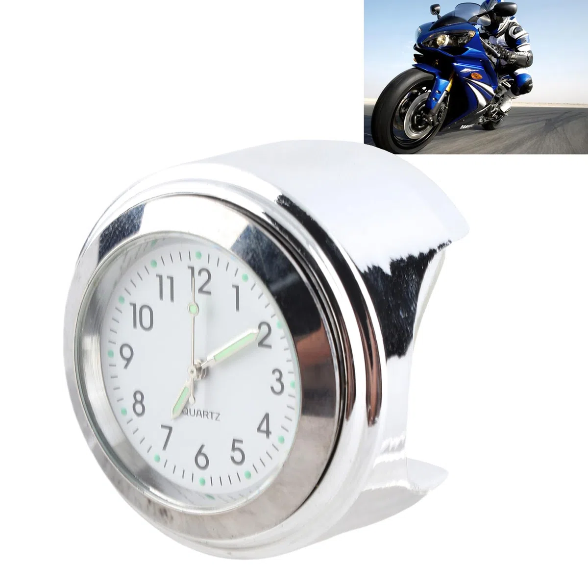Reloj de Moto, Reloj de Moto, Otro Reloj de Montaje de Motocicleta Reloj Redondo de Aluminio Resistente Al Agua Luminoso Universal para Manillar de 7 8 en 1 en (Blanco)