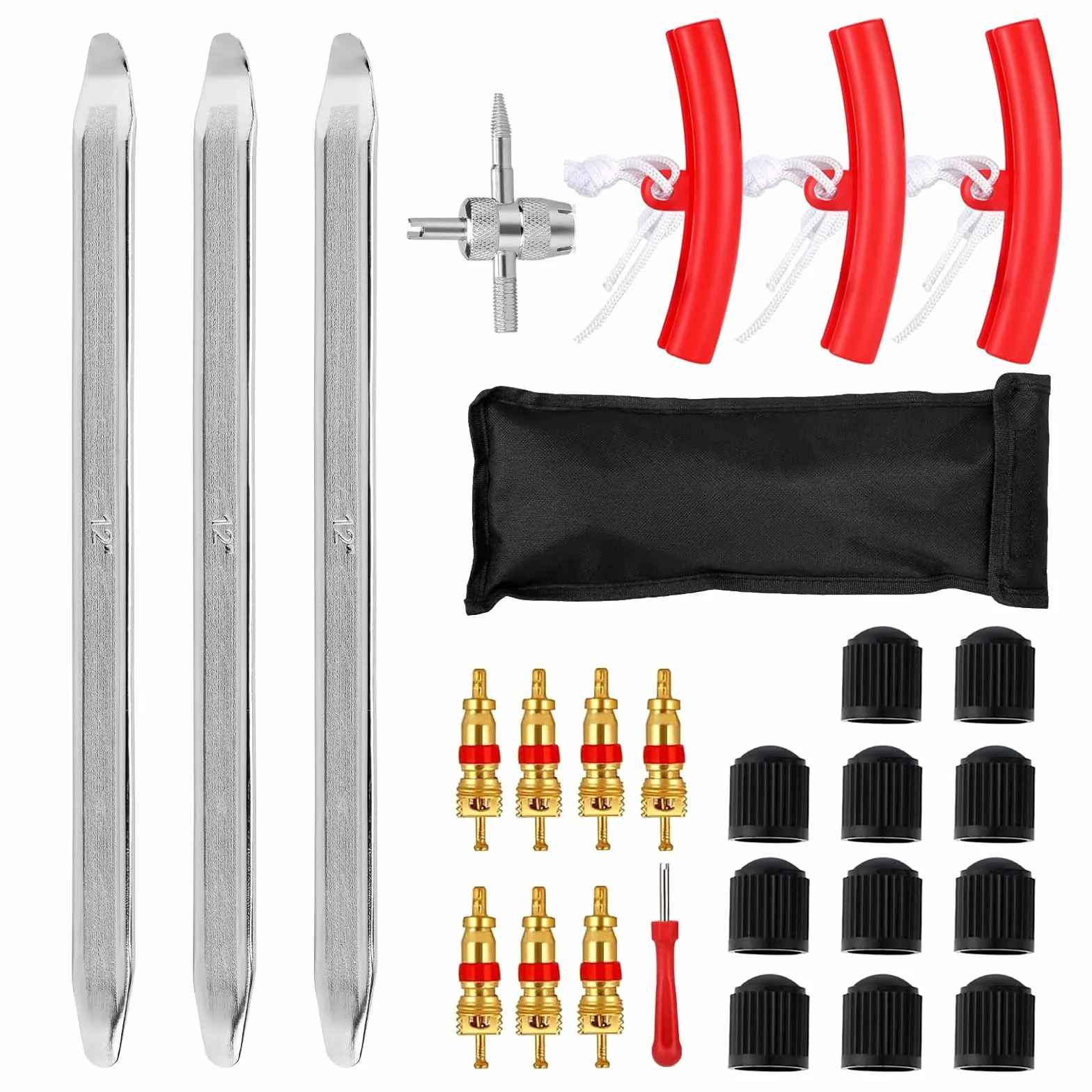 27 palancas de neumáticos, 30 cm, Hierro de Montaje, con Protectores de llanta de 3 Ruedas, Herramienta de Montaje de neumáticos para Moto, Bicicleta, Coche, Scooter