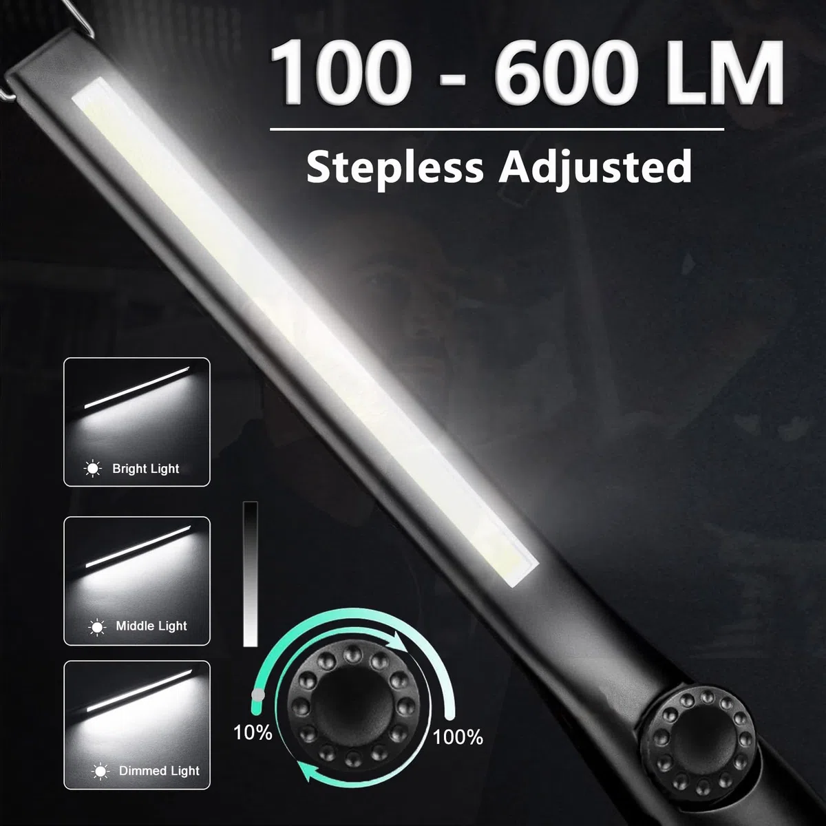 Linterna de Trabajo COB LED Recargable Iman Profesional, Linterna Trabajo LED Recargable USB, Luz de Trabajo Portatil, con Gancho, Base Imán, Cable USB para Casa Auto Camping Emergencia Reparacion