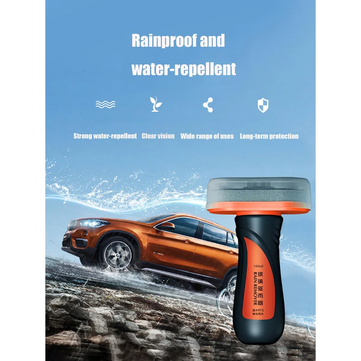 Hydrophobic Glass Treatment Kit, Rain and Fog Repellent Coating for Windshield,Glass Cleaning Board, Enhances Driver Visibility and Safety (100ml) (2Pcs A)