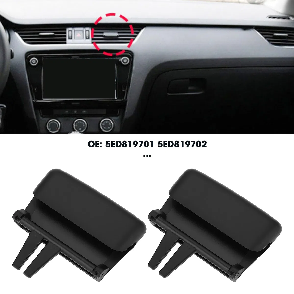 ECSiNG 2 Deslizadores de Ventilación Delanteros de Aire Acondicionado para Coche Compatible con Skoda Octavia 2014-2019 Parte Central Derecha.