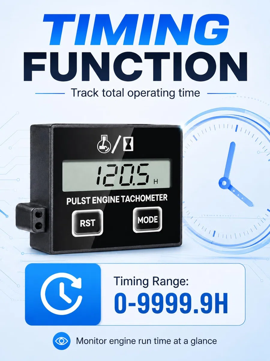 VOBOR Tacómetro Digital Inductivo Pequeño, Tacómetro de Motosierra Impermeable con Contador de Horas, para Motosierras, Cortadoras de Césped y Motocicletas