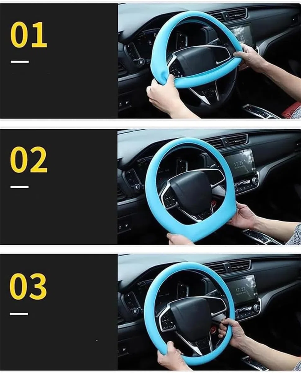 Protector de volante de silicona antideslizante ultrafina, funda protectora universal para volante de coche, negro