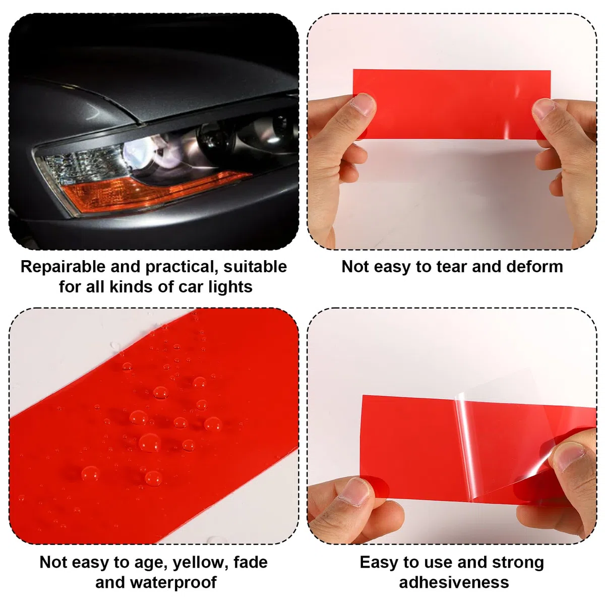 Gosknor 4 Rollos Cinta de Reparación de Luces Traseras, 5 m x 5 cm Cinta Adhesiva Reparación de Faros Delanteros y Traseros para Faros Traseros Auto Faros Luces Antiniebla (2 Rojas, 2 Transparentes)