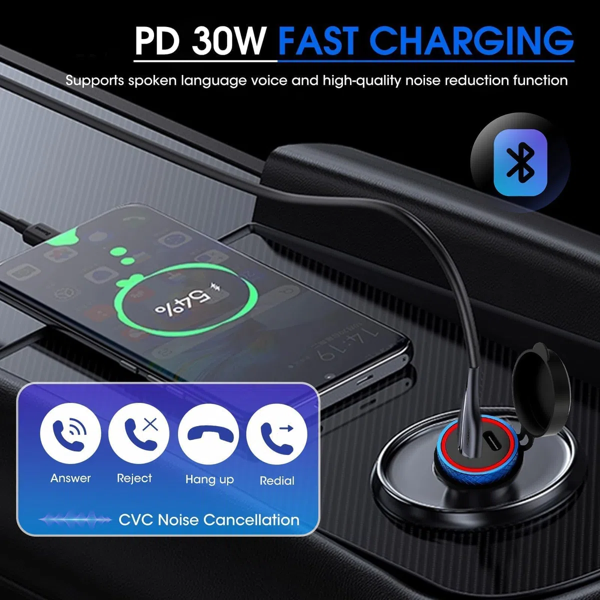 30W Cargador Enchufe DIN para Motocicleta Aluminium Admite Carga Rápida Type C+USB Integra un Indicador LED de Energía a Prueba de Agua para 12V-24V BMW Ducati Triumph
