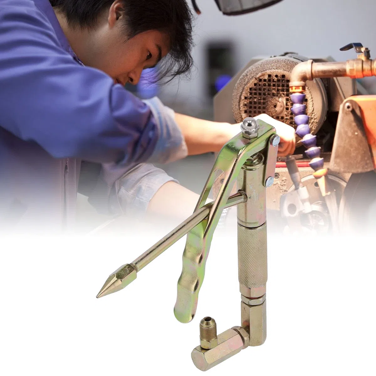 Pistola de Engrase, Empuñadura de Pistola Neumática de Alta Presión Pistola de Engrase Engrasador de Mano Rotación de 360 ​​Grados Herramienta de Acoplador de Reabastecimiento Accesorios de Engrase