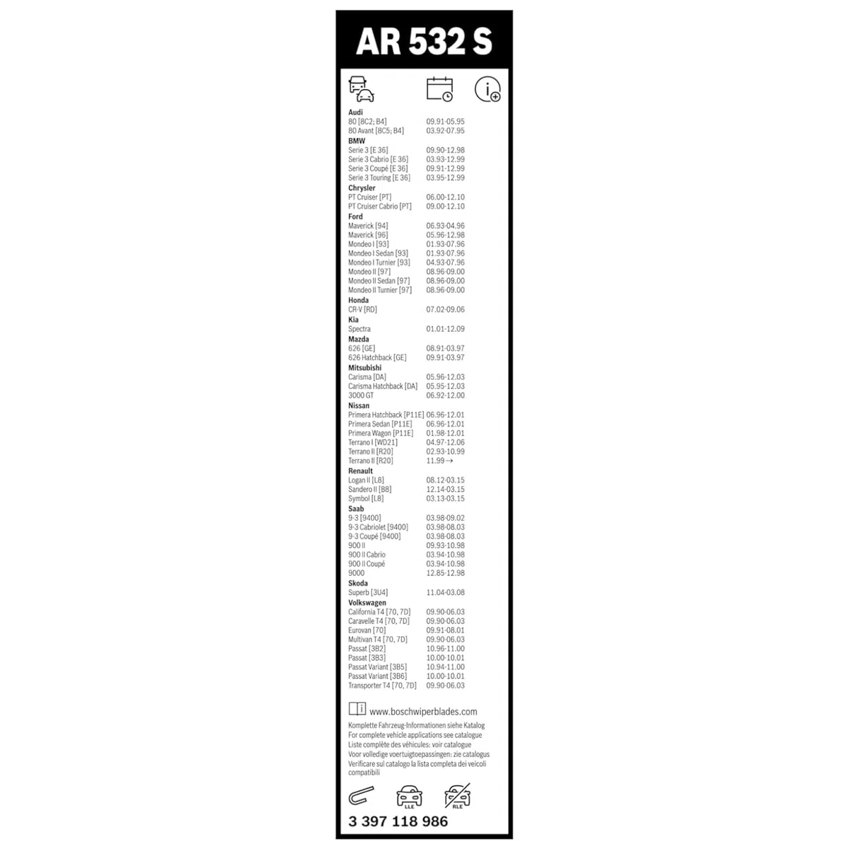 BOSCH Wischerblatt Aerotwin Retro Spoiler AR532S 3397118986