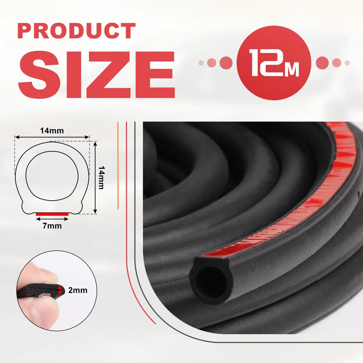 EFUTURETIME 12M Goma para Puertas de Coche 14mm X 14mm, Tira de Sellado Junta de Goma Autoadhesiva en Forma de D Impermeable Apta para Caravanas, Furgonetas, Coches y Todoterrenos