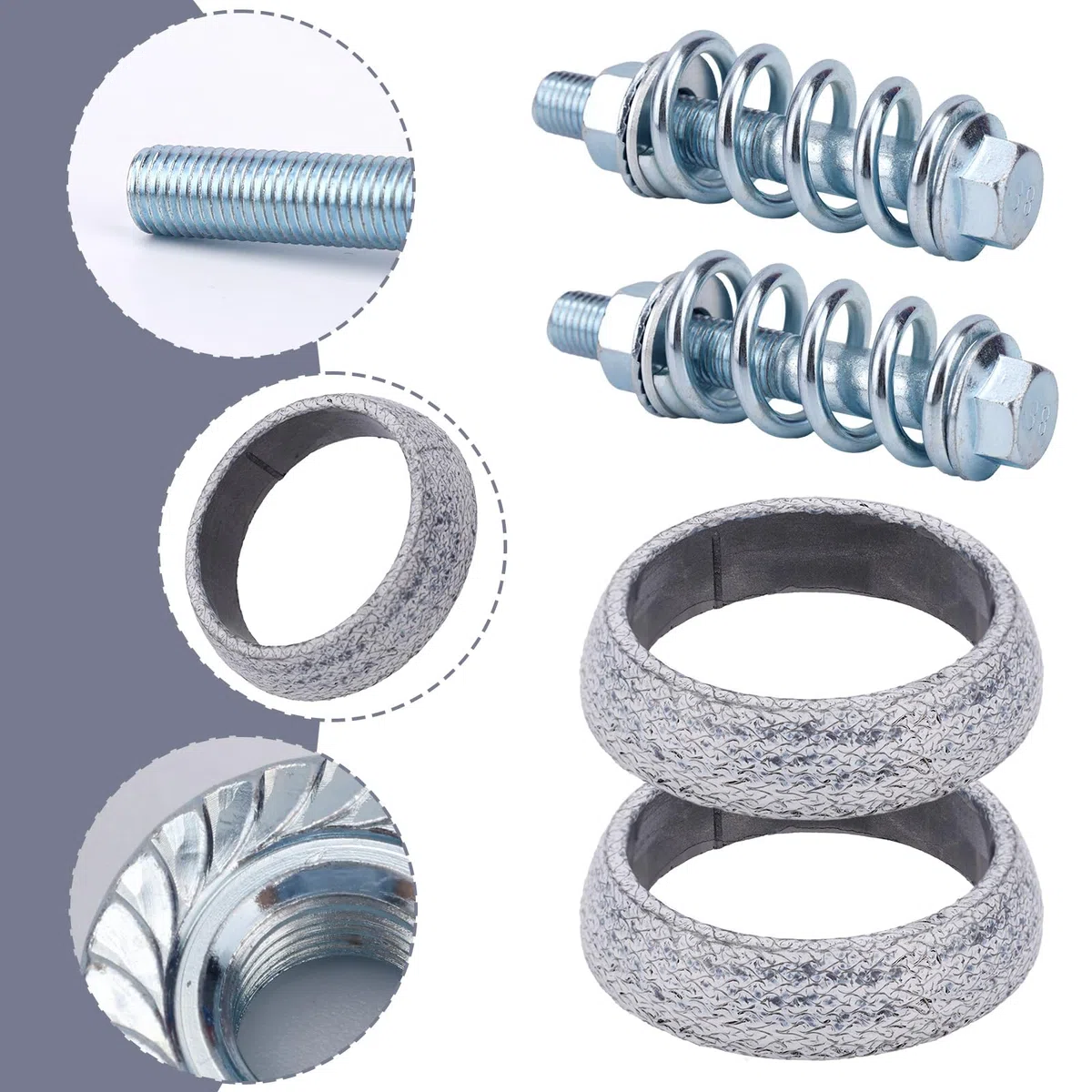 2 Juntas de Colector de Escape & 2 Pernos, Junta Donut Alta Temperatura con Resortes Amortiguadores para Reparación Escape Auto Camión SUV (54mm)