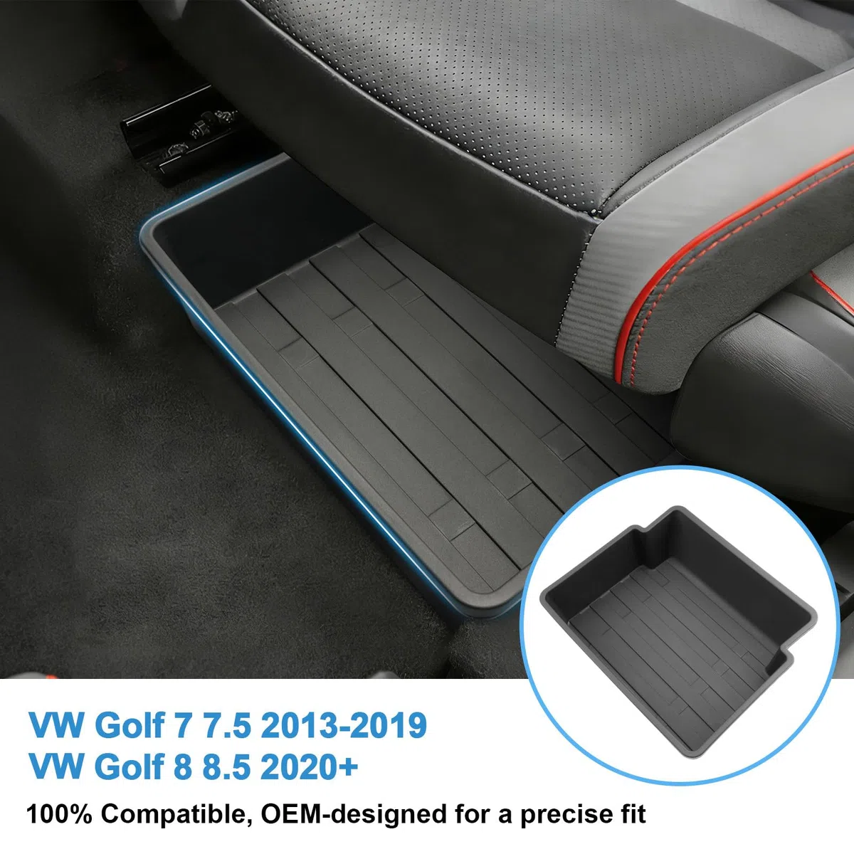 Compartimento de almacenamiento para debajo del asiento delantero compatible con W Golf 7 7.5 2013-2019, bandeja cajón, caja de almacenamiento, organizador contenedor (2