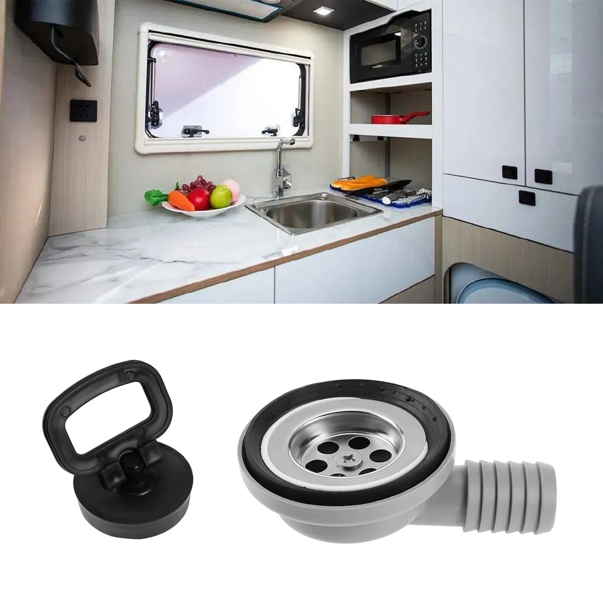 Desagüe para Fregadero de Camping de 50 mm Desagüe para Fregadero de Camping Juego de Desagüe para Fregadero para Caravanas Campers Caravanas Barcos