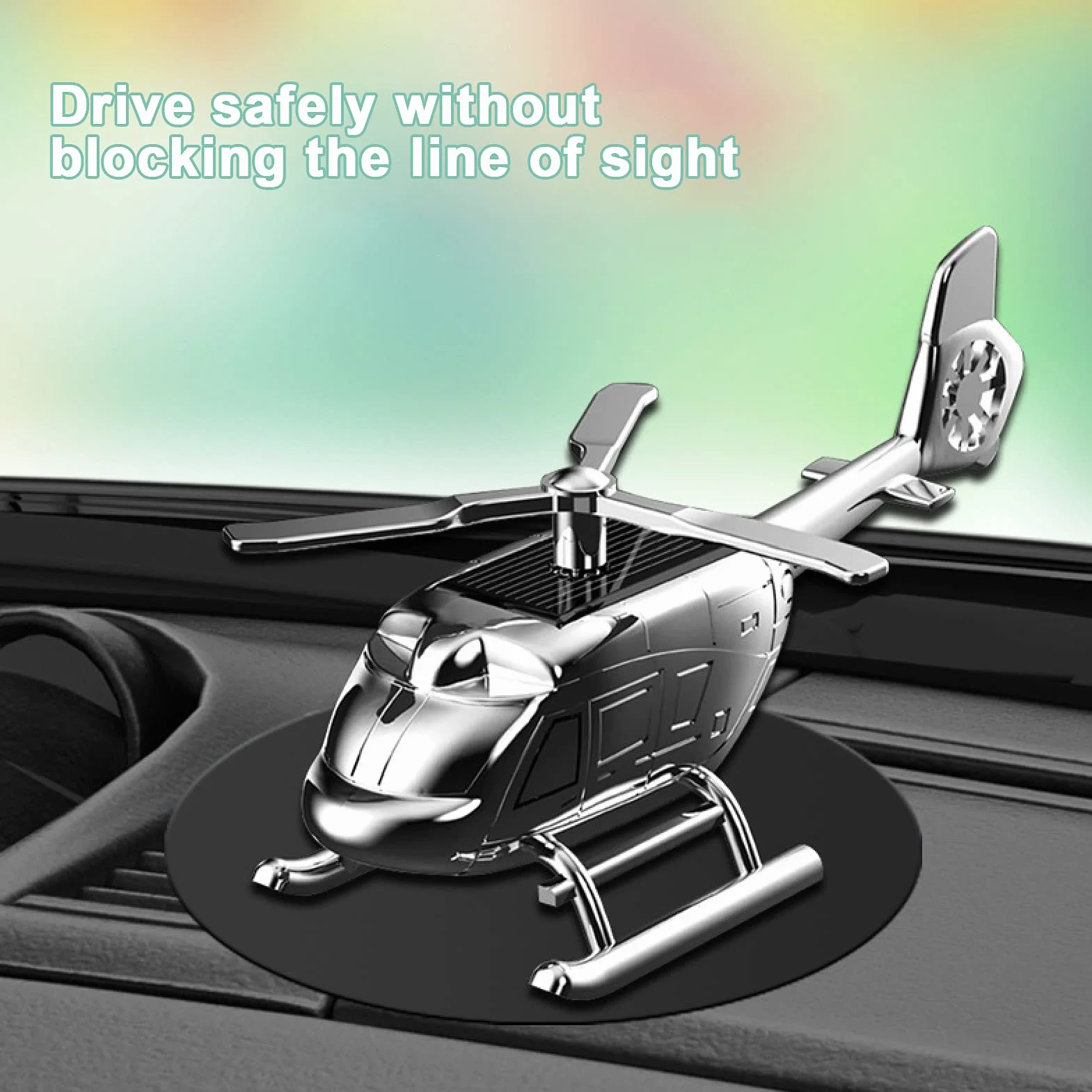 Ambientador solar de helicóptero para coche, difusor de aromaterapia, adorno para vehículos con 3 tabletas de fragancia para decoración de interiores y automóviles (plateado)