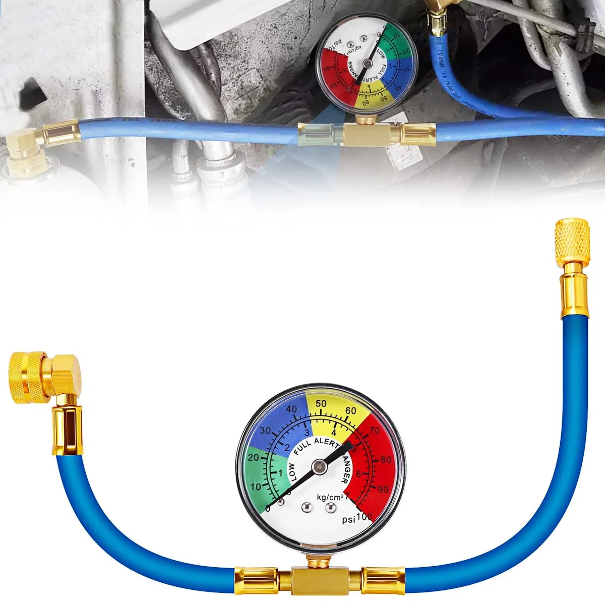 R134A Manguera de carga para aire acondicionado de coche, 80 cm, de goma extendida, con manómetro y llave de rosca ACME 1/2, kit de recarga de gas R134A (80 cm para R134A)