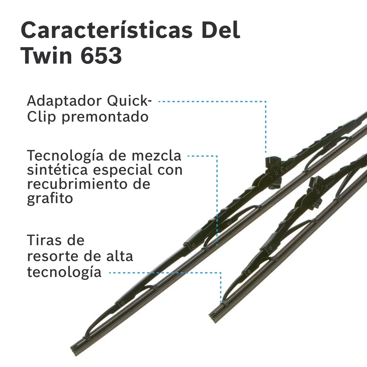 Bosch Twin 653 Limpiaparabrisas Frontal - Set de Escobillas de Recambio una mayor seguridad en la conducción, con Adaptador Quick-Clip Premontado, 65cm/40cm