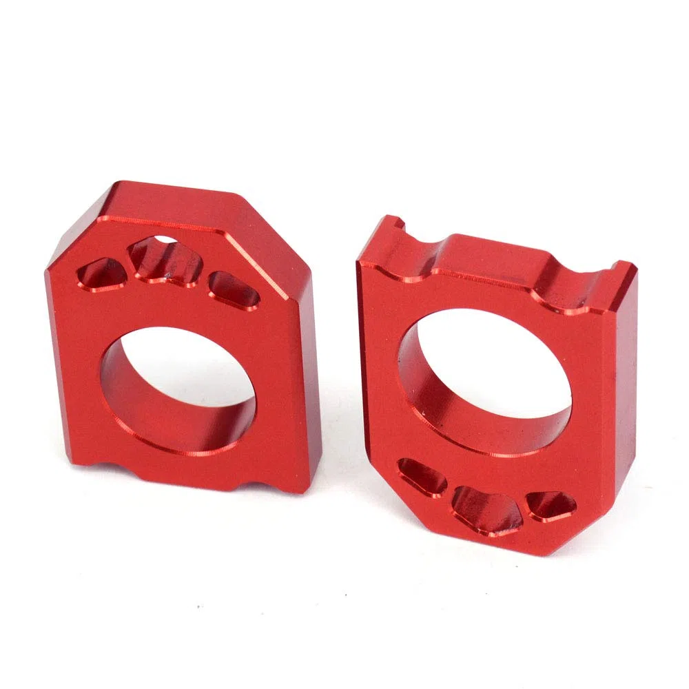 JFG RACING Ajustador de cadena de bloques de eje trasero de motocicleta para CR125R CR250R CRF250R CRF450R CRF250X CRF450X CRF250RX CRF450RX CRF450L CRF450RL Rojo