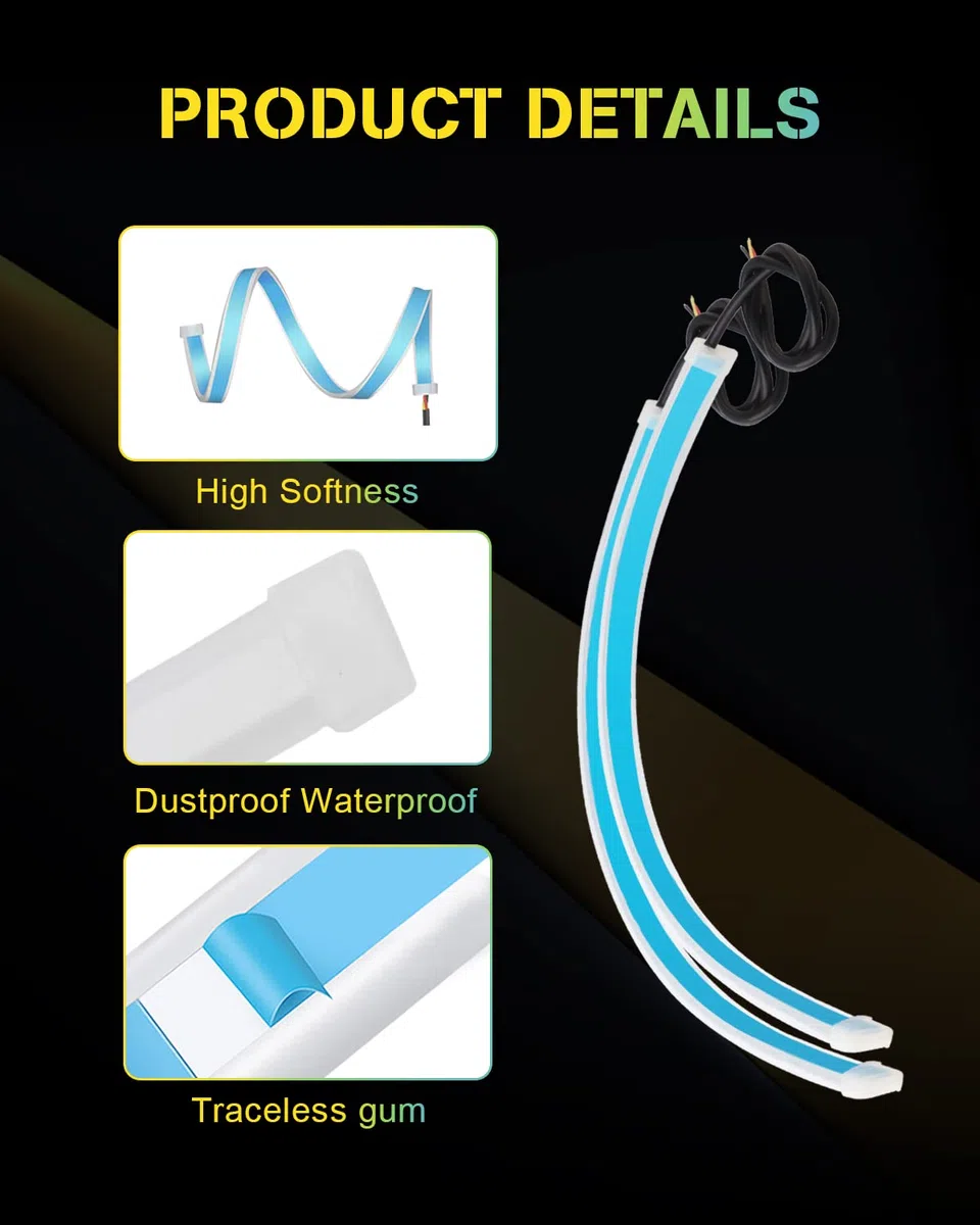 YONGMING 30CM Luces De Tira De Led Dell Delgadas Y Flexibles A Prueba De Agua, 12V Blanco áMbar Luces Diurnas,Enciende Los SemáForos Para Los Faros Del Coche