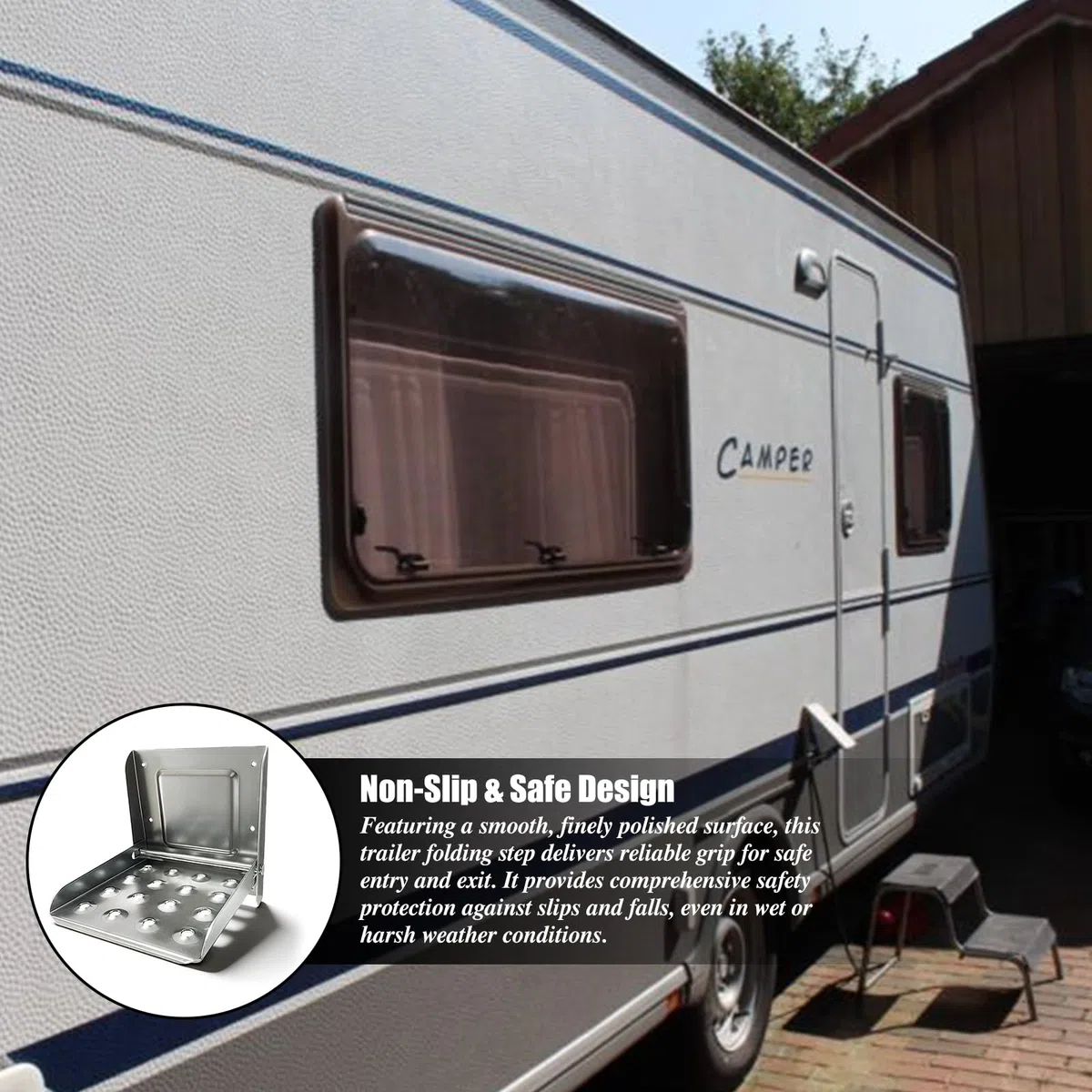 GBKDQQ - Escalera plegable para camiones, peldaño plegable, hojalata galvanizada, ayuda para subir hasta 150 kg, 190x180mm, escalera plegable para subir para accesorios de furgoneta, autocaravana