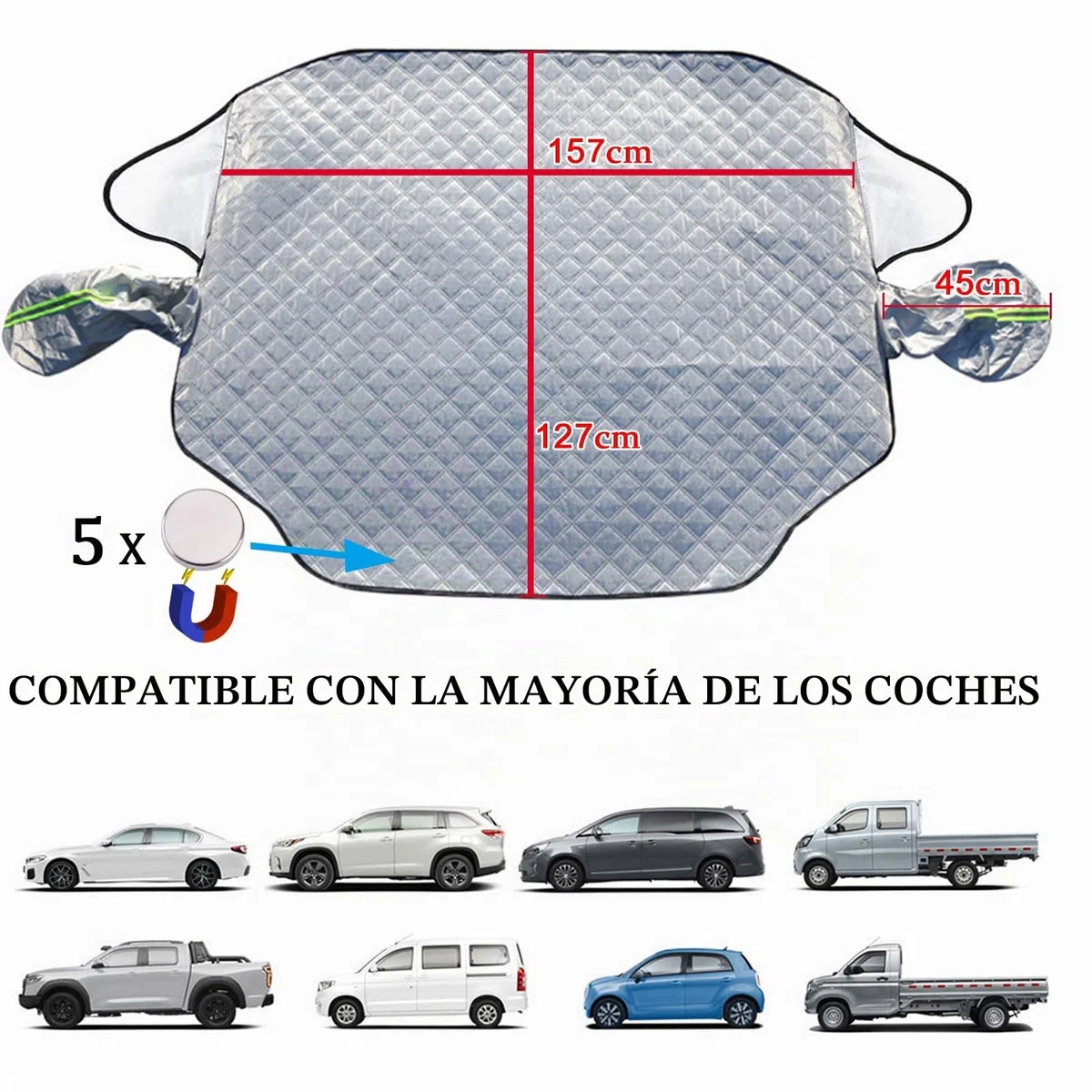 Parasol para Parabrisas Delantero de Coche,Cubierta de Parabrisas Coche con Magnético,Rayos UV,Protección Solar para la Mayoría de Los Vehículos,199 x 127 cm