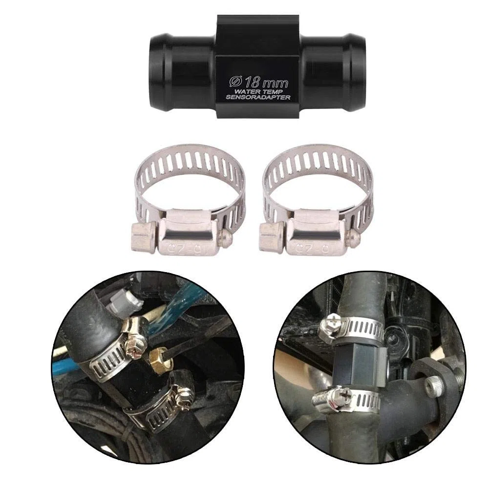 Adaptador del sensor de temperatura negro, Temp tbest aleación de aluminio de la motocicleta de la temperatura del agua adaptador reemplazo para manómetro sensor común de la pipa de la manguera(18mm)