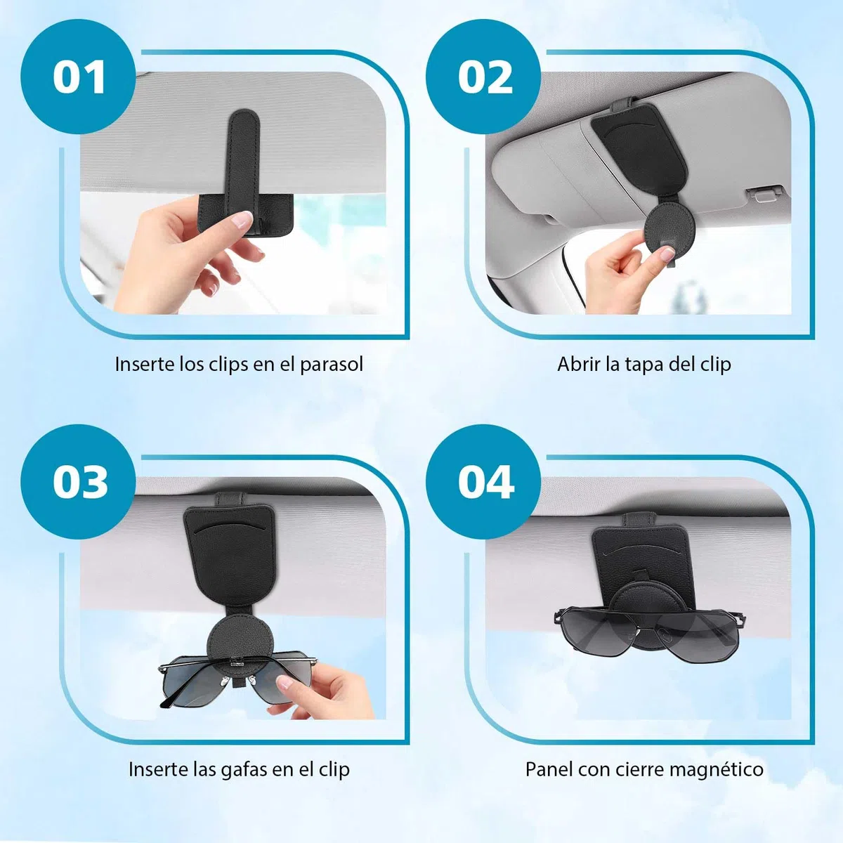 upbeat Soporte Gafas Coche, Fuerte Magnético Porta Gafas para Coche, Cuero Multifuncional Accesorios Coche, Soporte Via T Coche, Accesorios Coche Interior Sunglasses Holder