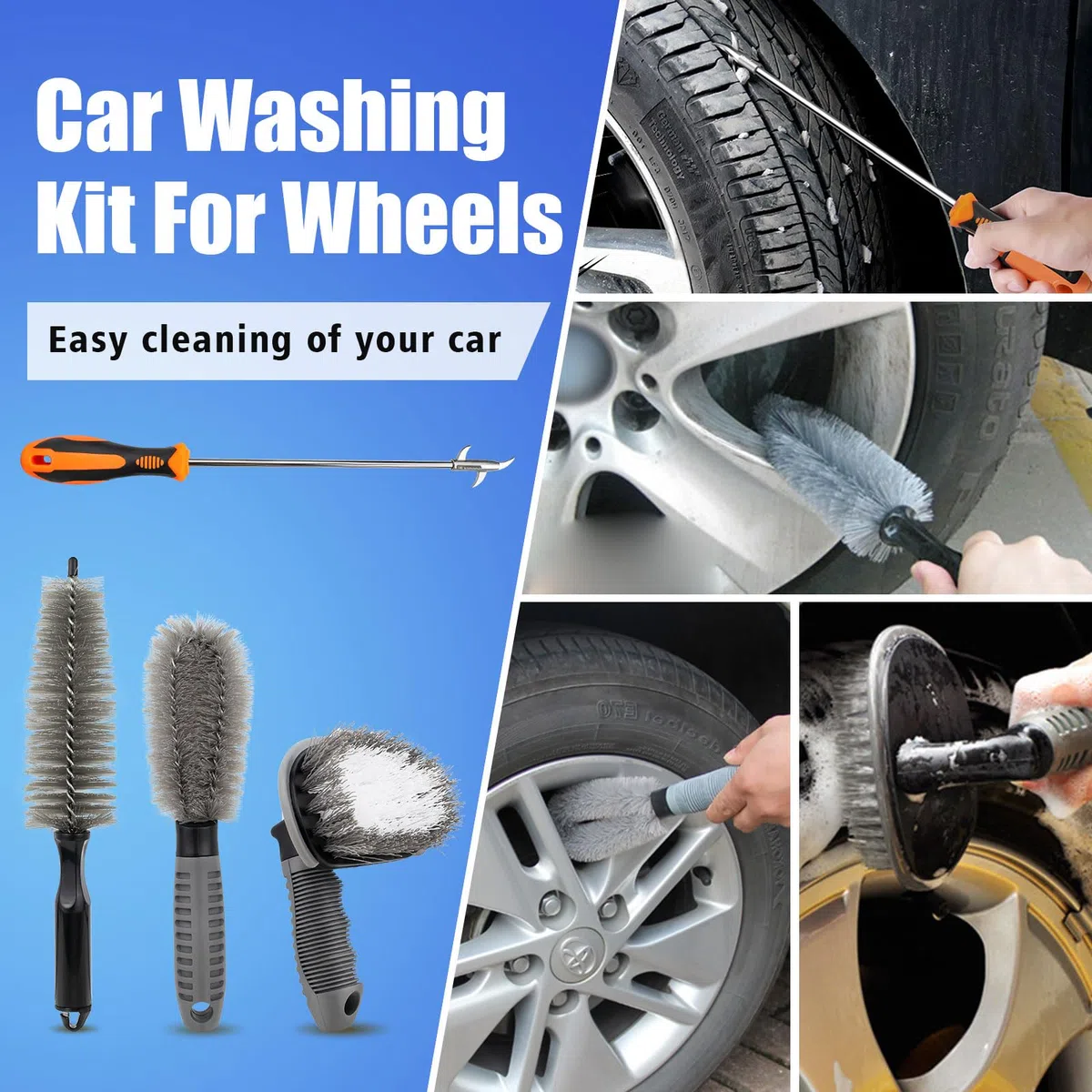 Kit Limpieza Coche, 21 Piezas Cepillo Limpieza Coche Kit de Limpieza Coche para Interior y Exterior Productos de Limpieza para Coche Kit Limpieza para Coche