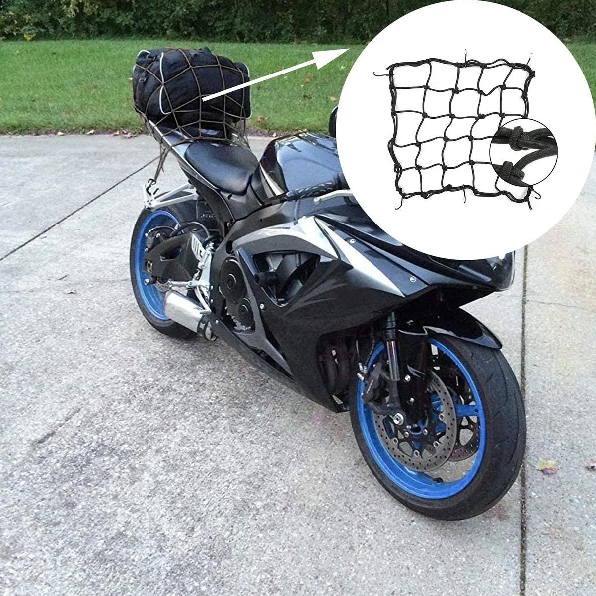 4 Pieza Red de Equipaje, Red para Equipaje de Motocicleta, Red para Casco con Ganchos, Viene con un Cordón de Sujeción para Motocicleta Adecuado para Sujetar Cascos o Equipaje de Motocicleta(Negro)
