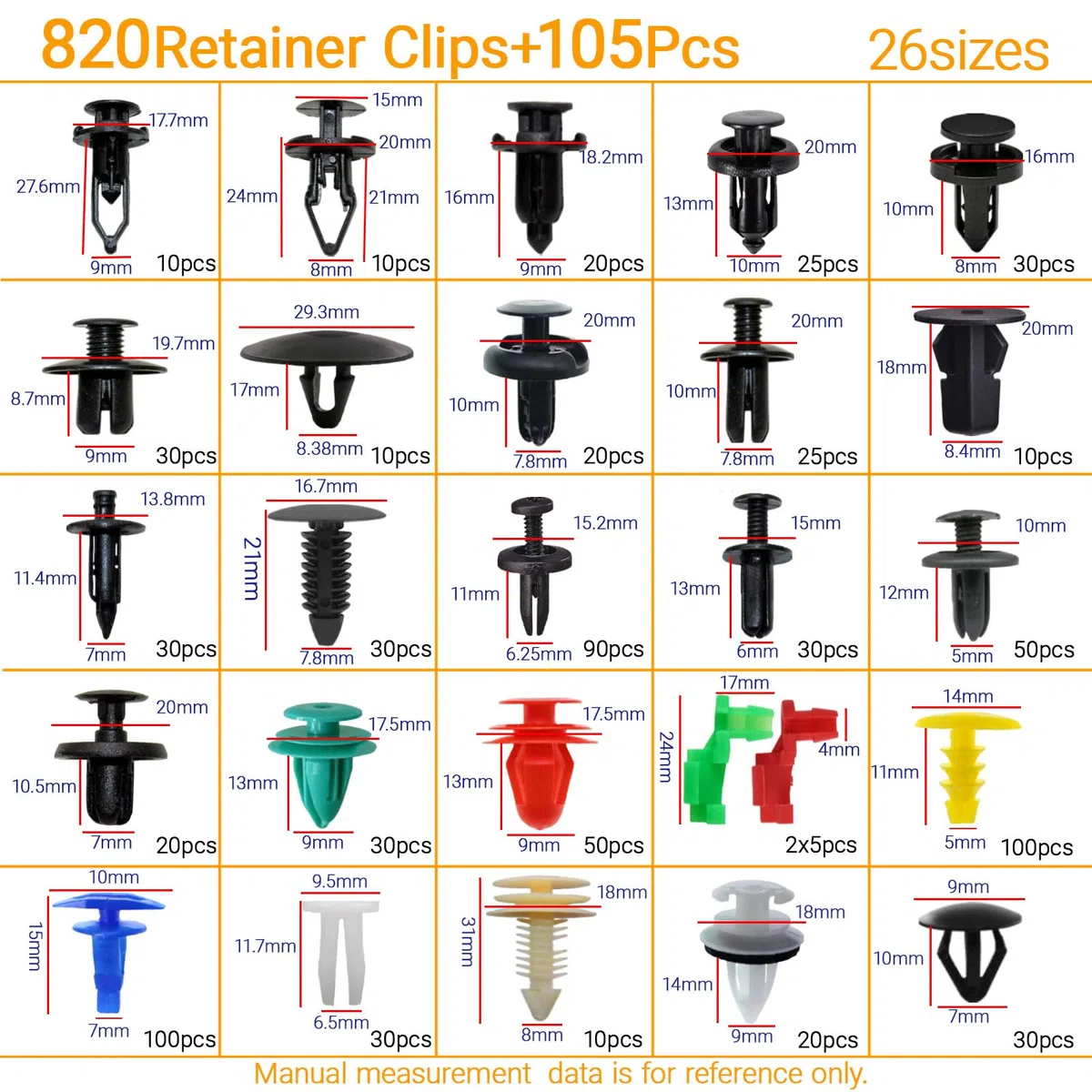 925 Piezas Clips de Sujeción para Coche, Clips Remaches Plástico con Herramientas de Desmontaje y Caja de Almacenamiento, 26 Tamaños Universales, para Paneles Puerta de Parachoques Fender