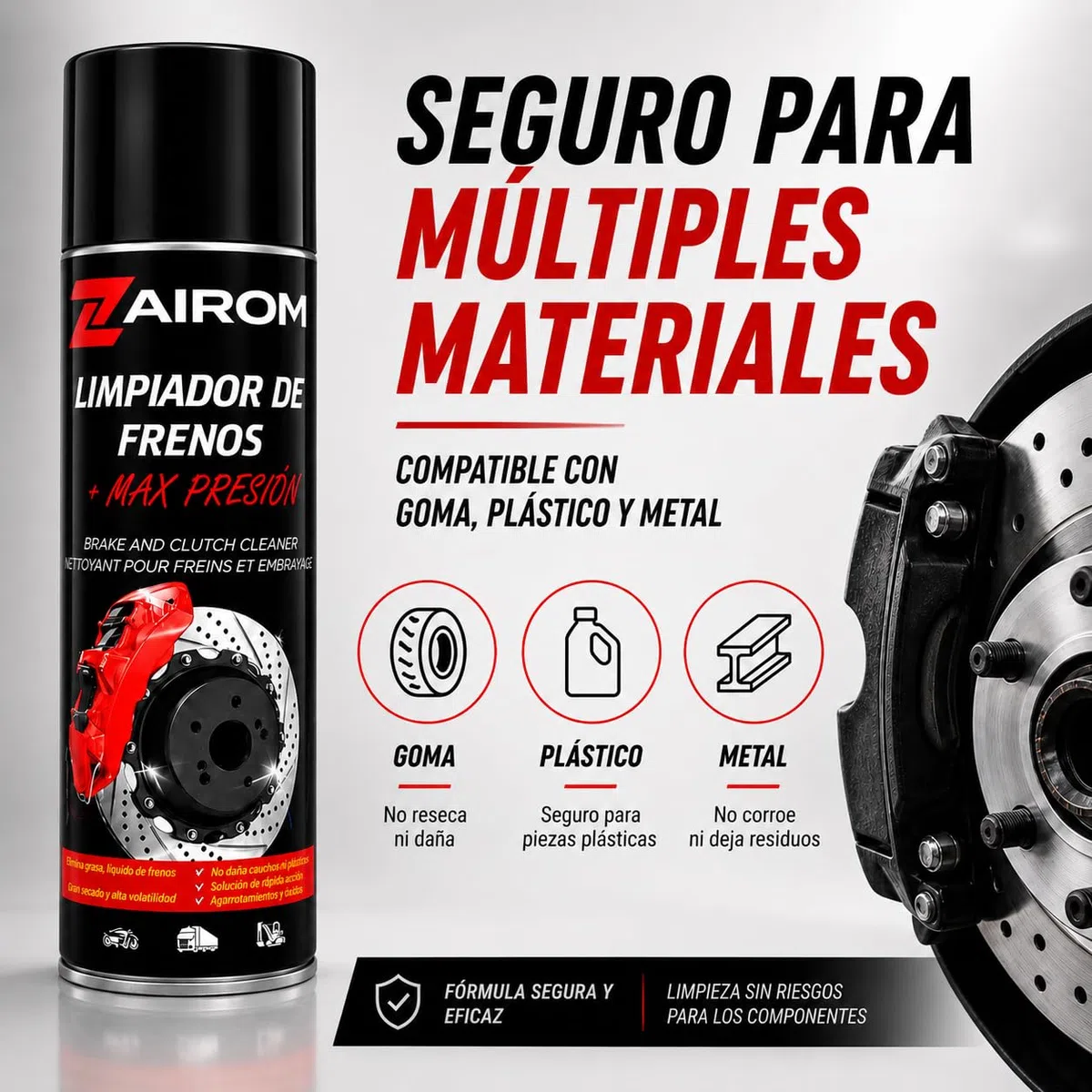 Limpiador de Frenos Spray 500 ml, Limpia Frenos, Embrague y Piezas Metalicas, Secado rápido Sin Residuos, Desengrasante para Coche y Moto Pack 4 Unidades