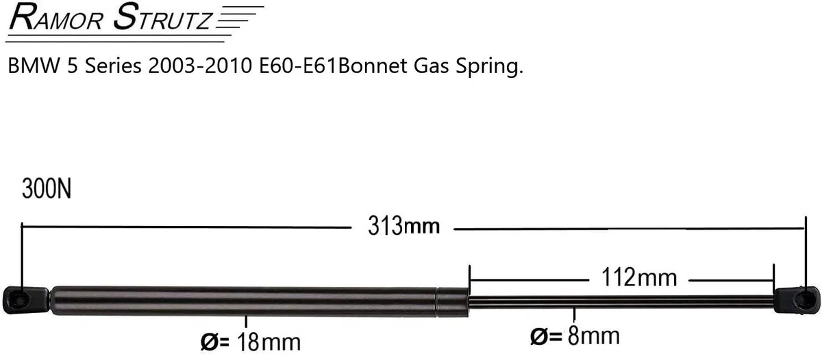 2x Amortiguadores de gas para capó compatibles con un BMW 5 Series E60 E61 2003-2010. Reemplazo para 51237008745