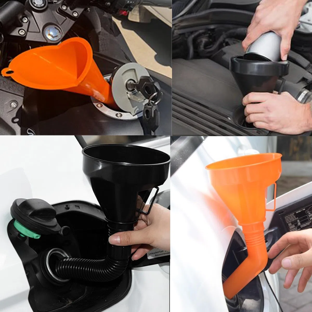 Juego de Embudo Gasolina Plastico 9 Piezas Universal Embudo de llenado de Combustible con Filtro Plástico Flexible Angulo Recto para Moto Coche Hogar y Taller