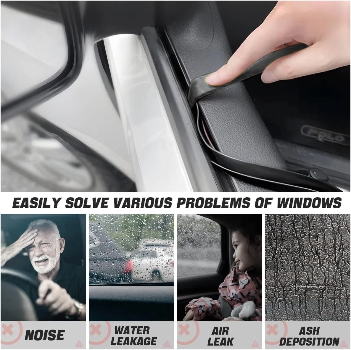 Junta de Goma para Coche Adecuado para VW Golf 5 (1K Bj 2003-2008), Tira Goma Ventana Duradero Insonorizante Protección Perfil Caucho,2-Door Set