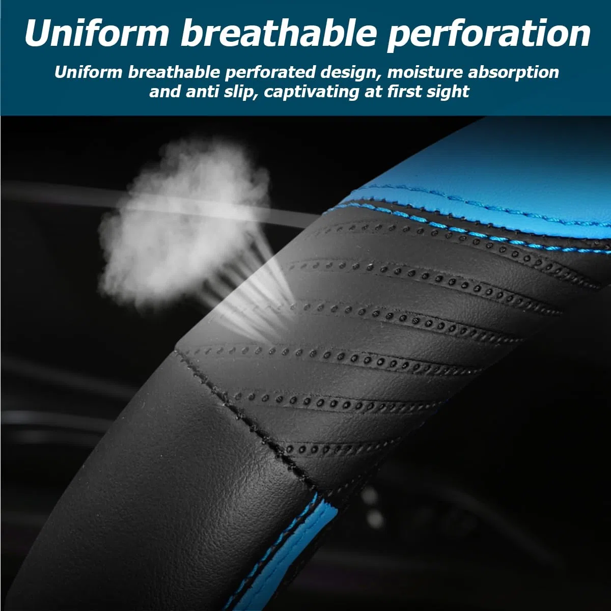 JNNJ Funda Volante Coche, Cubre Volante Cuero 37-38cm, Cubre Volante Sport Antideslizante Transpirable, Funda Volantes Coche Universal, Accesorios Decoración para Todos Los Volantes(Negro)