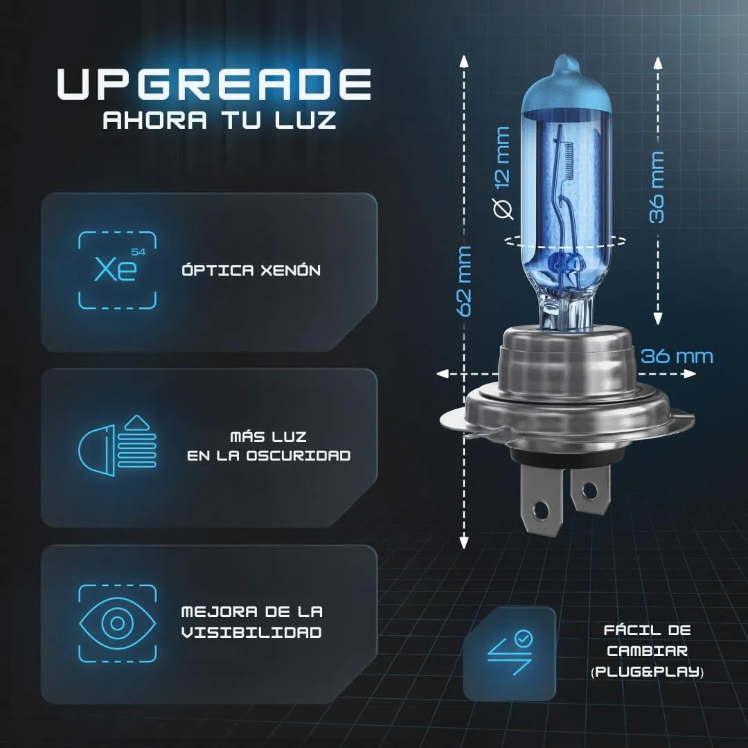 Gread - Bombillas H7 55W 12V Luces Para Faros Delanteros, Super Blanco Lámpara Halógena Auto Lámpara 8500K, larga vida Paquete de 2