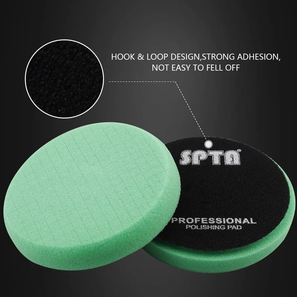 Verde T120 Corte Pesado Esponjas pulido coche, SPTA 3 Piezas 125mm Almohadillas de Pulido Kit Esponja Pulido para Coche, Esponjas para pulidoras, Almohadilla de Rejilla de Pulido