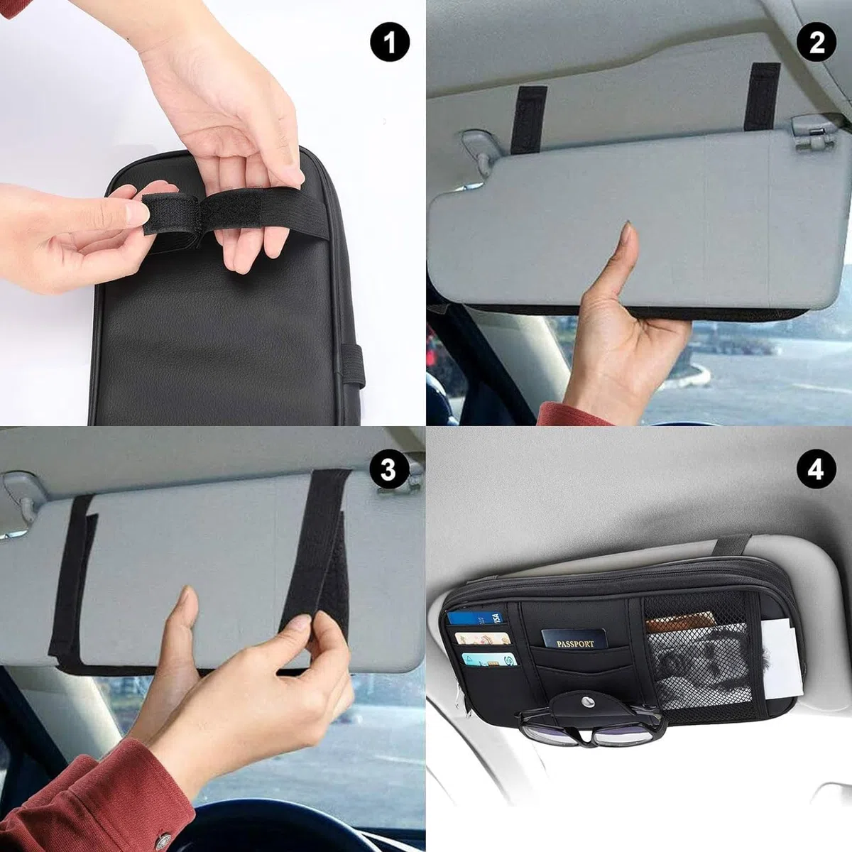 Linkstyle Organizador de Visera para Coche de Cuero PU, Soporte para Gafas, Bolsa Visera Parasol para Tarjetas Licencias Recibos Bolígrafos