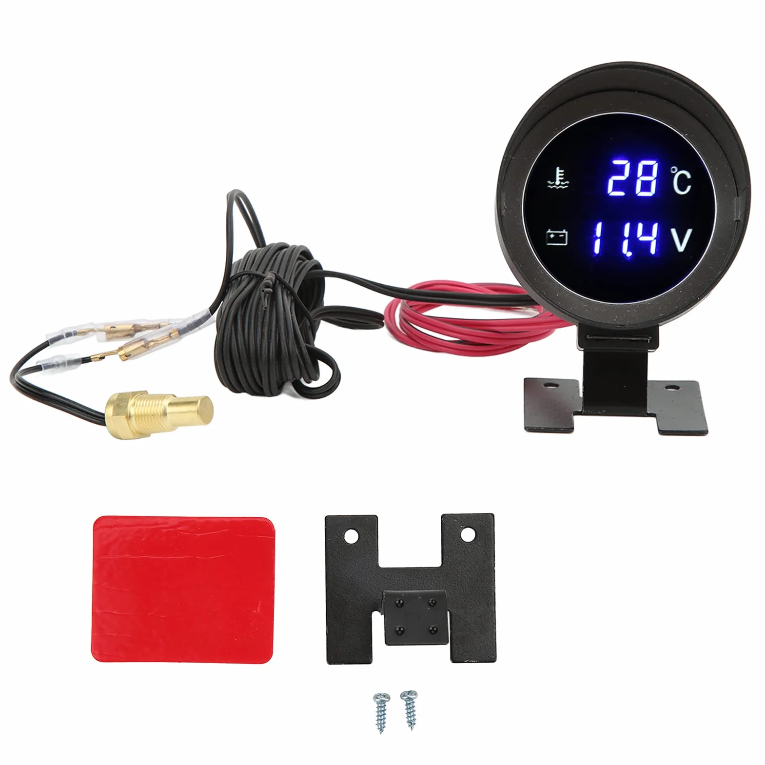 Medidor Digital de Temperatura del Agua, Akozon 9 V‑36 V Redondo Luz de Fondo Azul Voltímetro Indicador Digital de Temperatura del Agua para Coche Motocicleta ATV