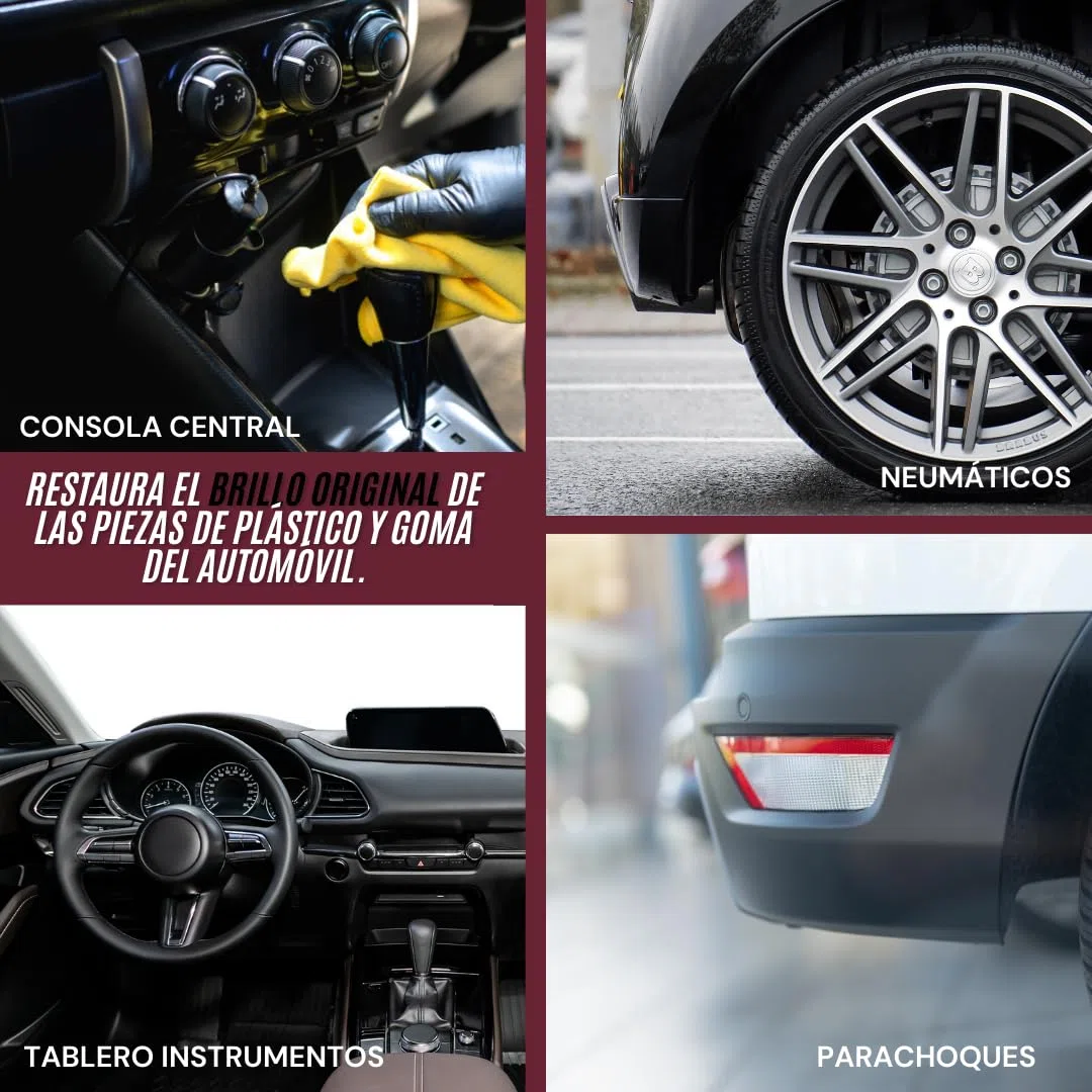 Renovador de plásticos y Gomas para coches | Restaurador de plásticos automoviles | Restaura gomas envejecidas Recupera brillo interior y exteriror | abrillantador de goma, caucho y plastico 500 ml