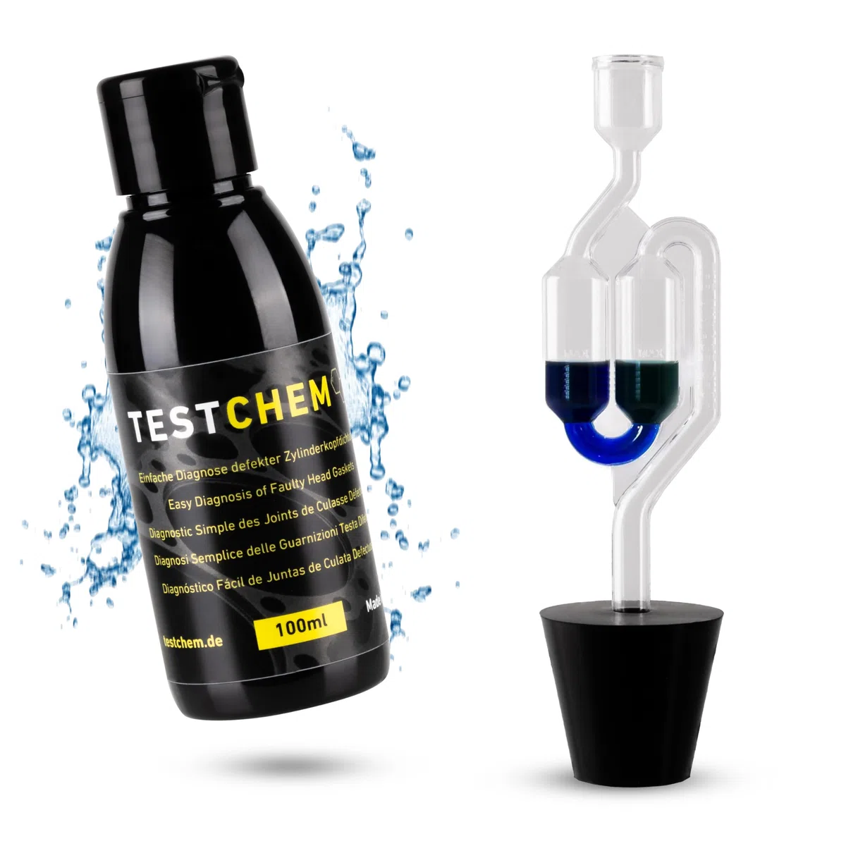 STEEL SEAL TESTCHEM Probador de junta de culata CO2 agua de refrigeración 100 ml – Prueba de gases de escape del sistema de refrigeración para automóviles – Kit de prueba para verificación de junta de