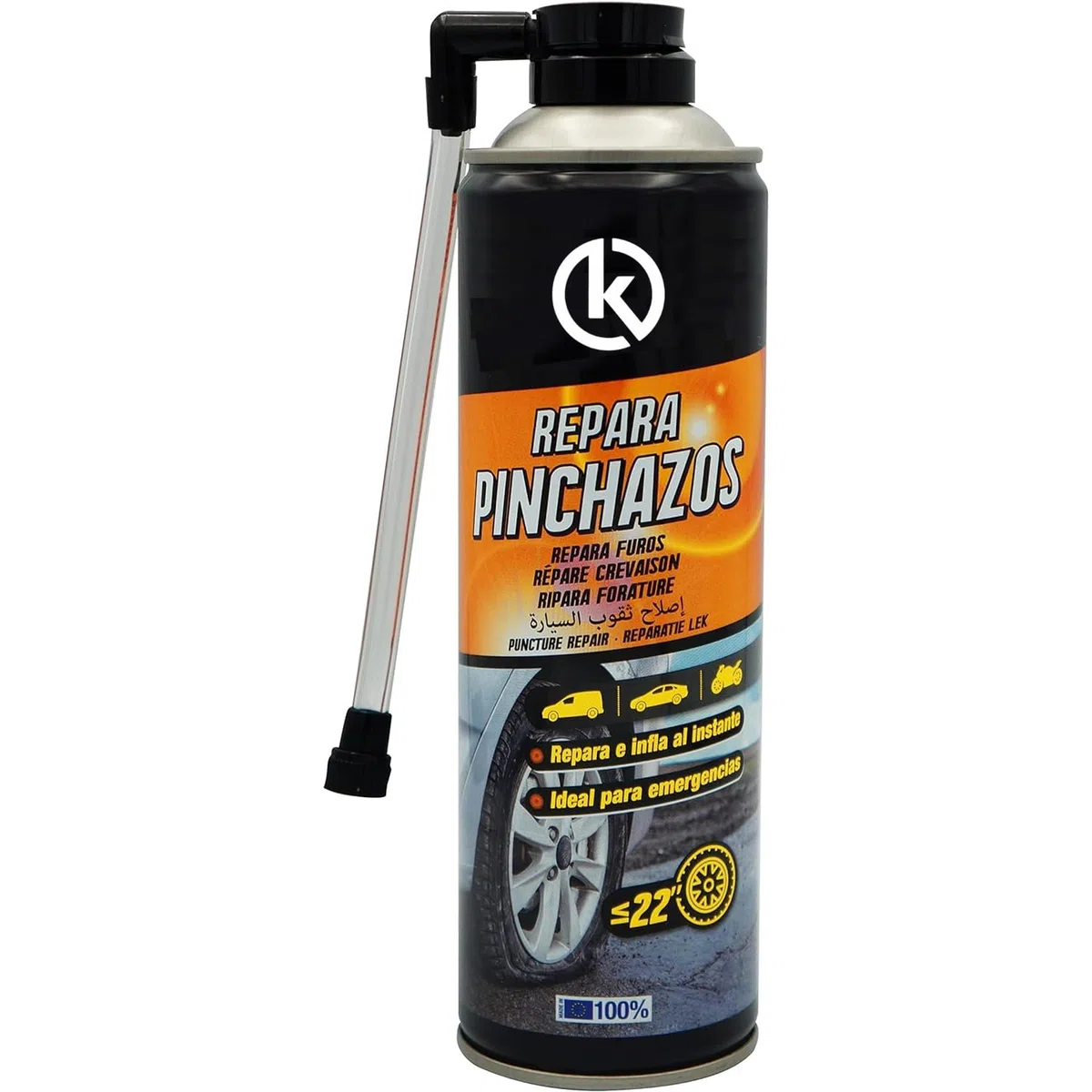KROWN - Repara Pinchazos Coche, Spray Sellador de Emergencia para Reparar Rueda Pinchada 500 ml
