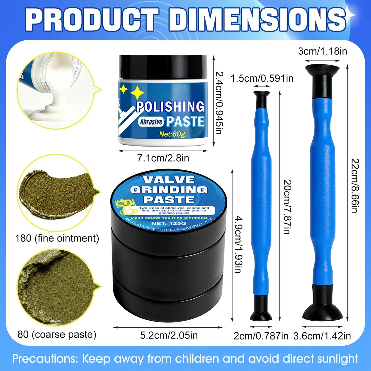Pasta Esmerilar Valvulas, 125 * 2 Kit de Esmerilado para Válvulas, 60g Pasta de Pulir, Varios Coches, Motocicletas, Maquinaria Agrícola, Motores