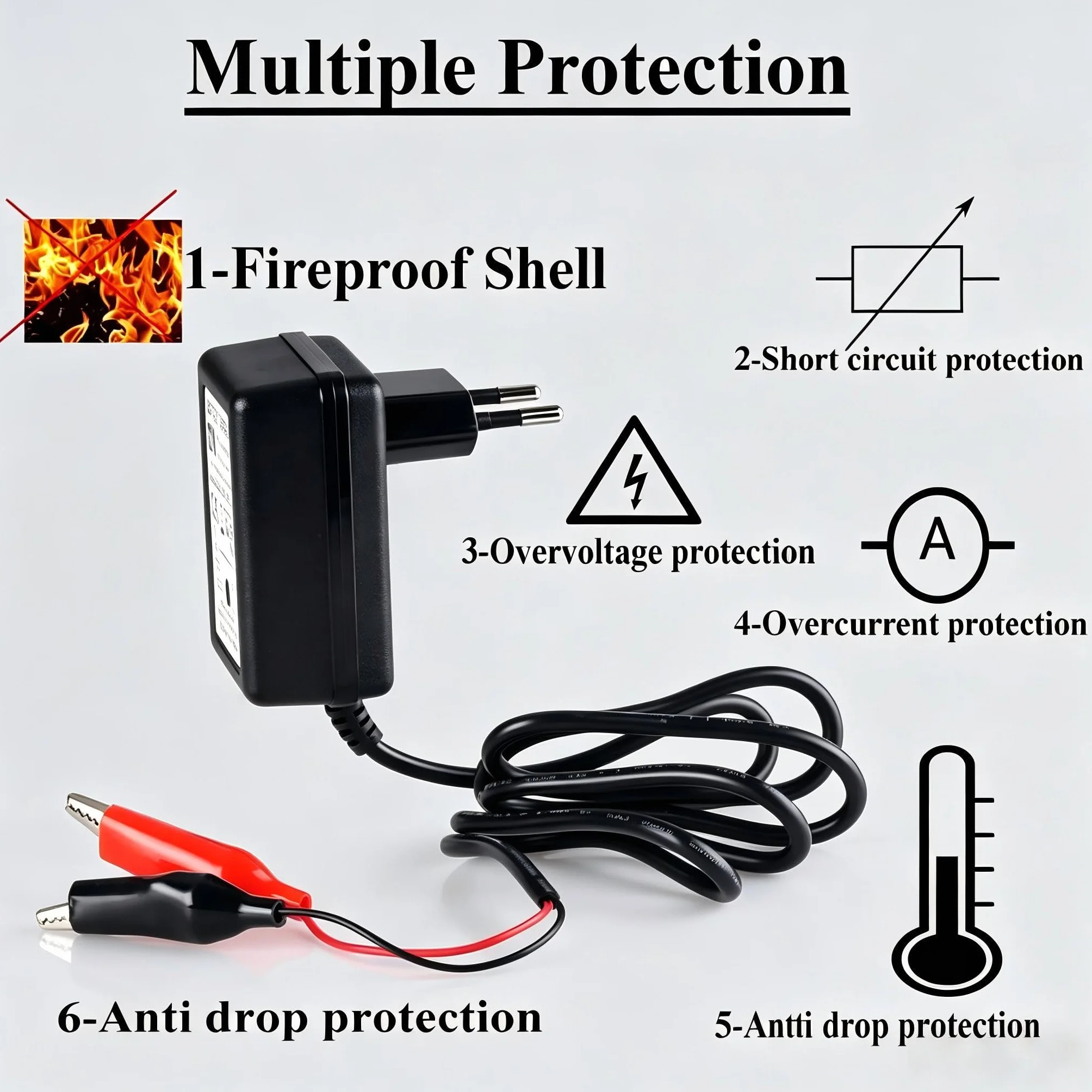 Etrogo Cargador Mantenedor 12V 1.5A Automática Inteligente de Alta Conversión con Circuito de Corrección PFC,Múltiple Protección para baterías de Plomo-ácido