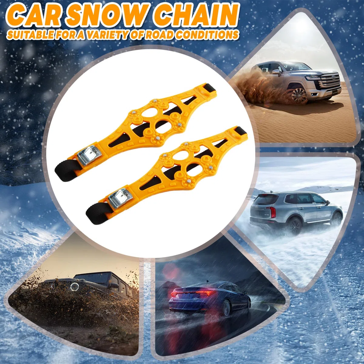 Cadenas Nieve Coche, 2Pcs Cadenas Nieve Neumáticos, Cadenas Universales para Nieve, Adecuado para Neumáticos de 165 a 275 mm de Ancho, la Mayoría de los Automóviles, Camiones y SUV