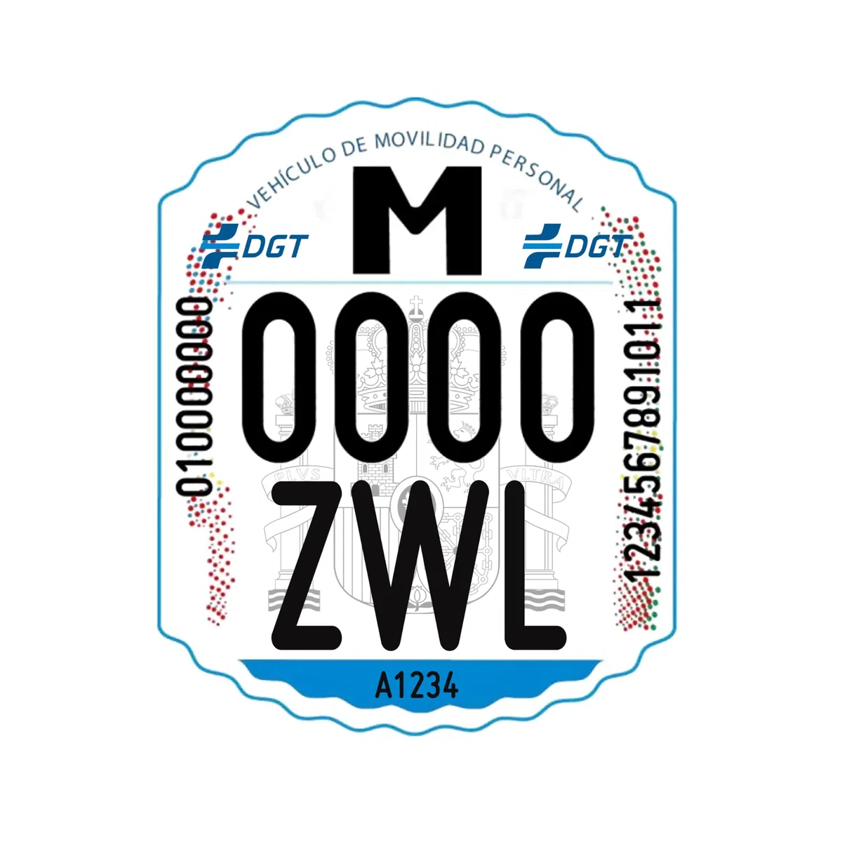 ZWHEEL Matrícula Patinete Eléctrico VMP Homologada DGT - Viene con sus Datos - Placa Identificativa Obligatoria 2026 para Vehículos de Movilidad Personal - Alta Visibilidad, Resistente, Fácil Instalar