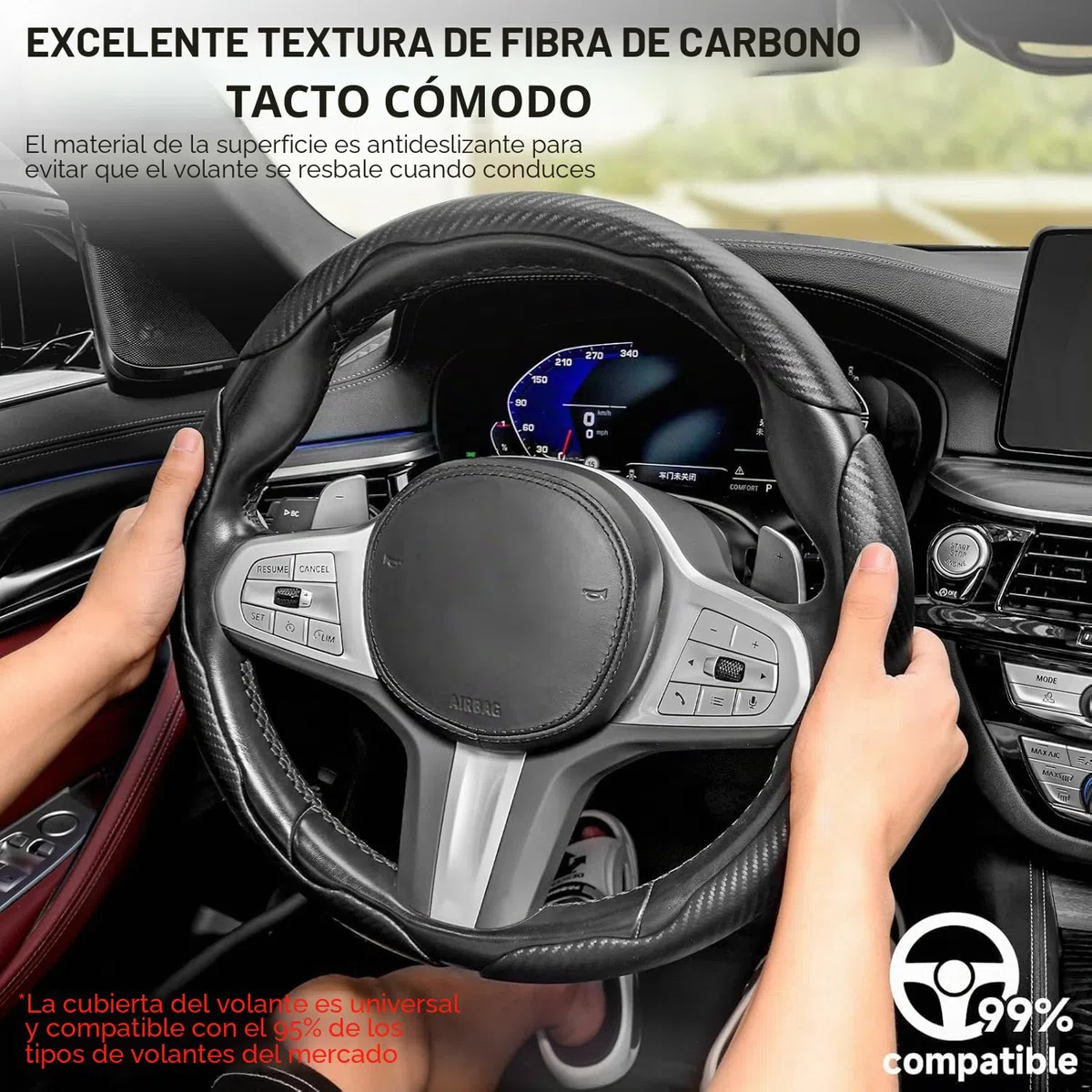 EINESIN Funda Volante Fibra Carbono 3 Unidades - Antideslizante, Diseño Mariposa Segmentado - Universal Protector Volante para 99% Coches